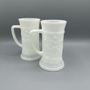 Vintage Beer Stein Style Federal Milkglass Tankard set of 2